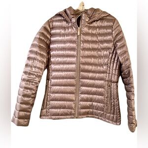 Calvin Klein Tan Premium Down Hooded Puffer Jacket